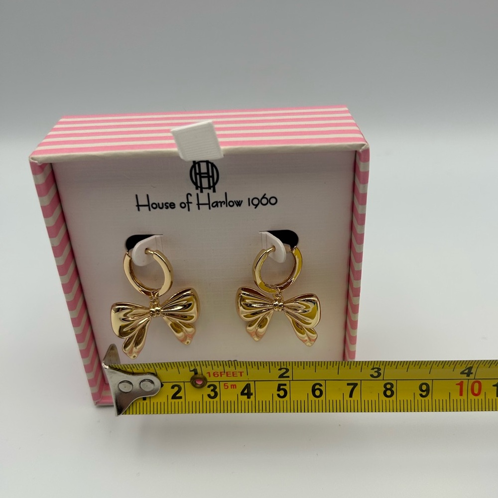 *New* House of Harlow 1960 Gold Bow Earrings - Picture 3 of 5